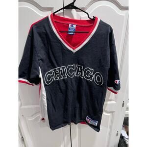 Vintage Champion Chicago Bulls Shooting Shirt NBA 90s V-Neck Jersey Medium USA